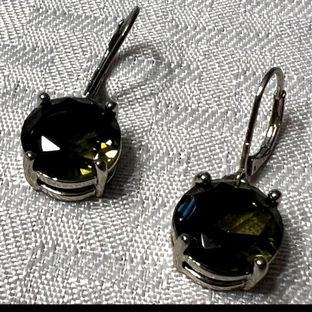 Silver Drop Olive Stone Earrings